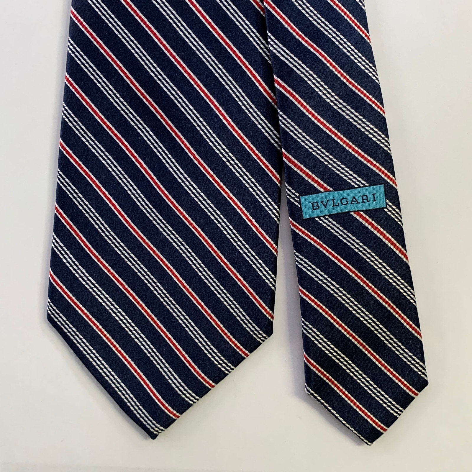 Bvlgari Navy Red Diagonal Stripe Silk Tie